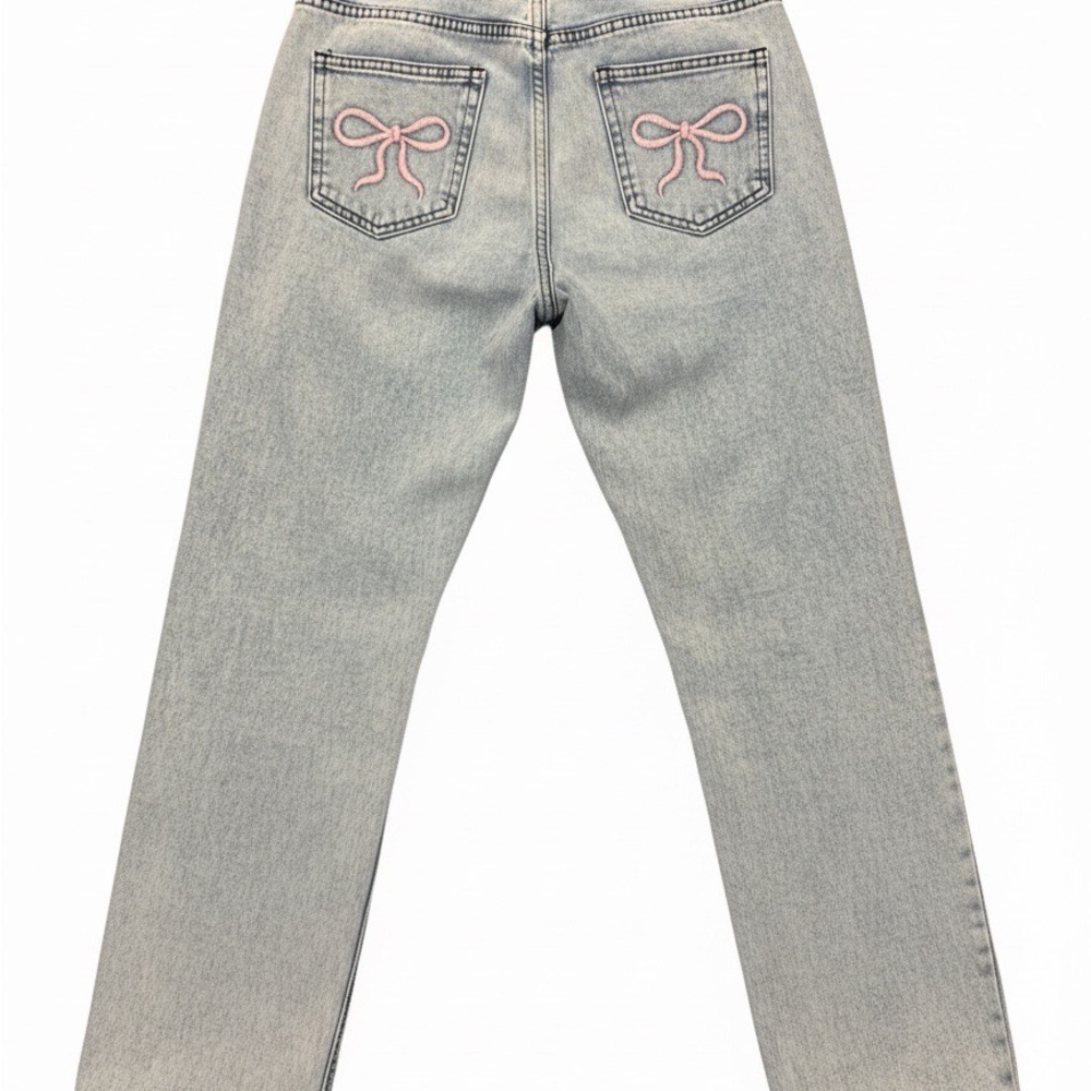 SHEIN Gray Jeans with Pink Bow Details